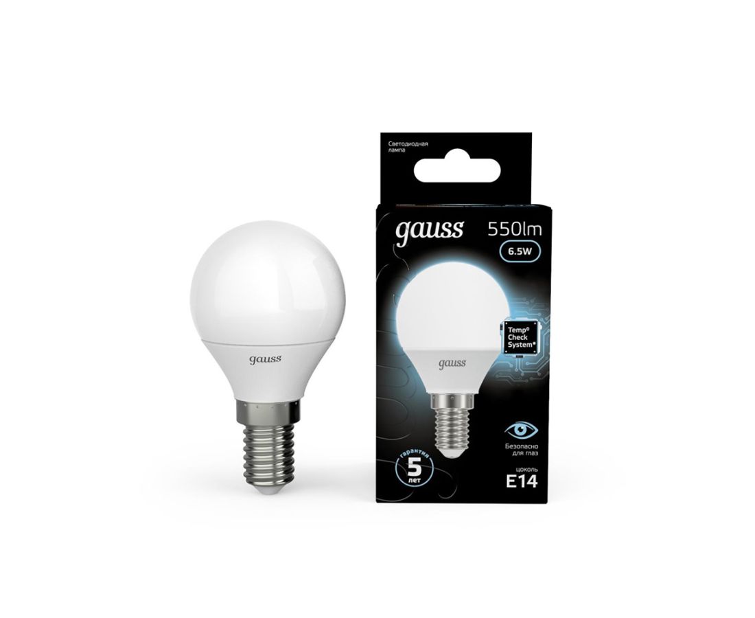 ლედ ნათურა Globe E14 6.5W 4100K gauss - 105101207 — ნათურა და ვაზნა